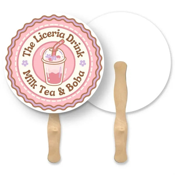 Round Paper Hand Fan with Wooden Handle