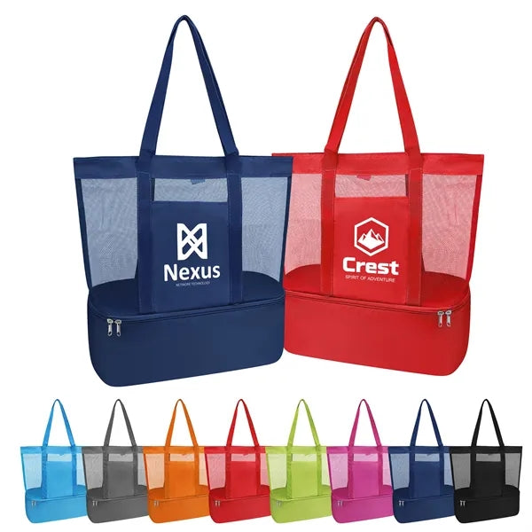 Nylon Mesh Beach Tote Bag W/ Cooler Compartment