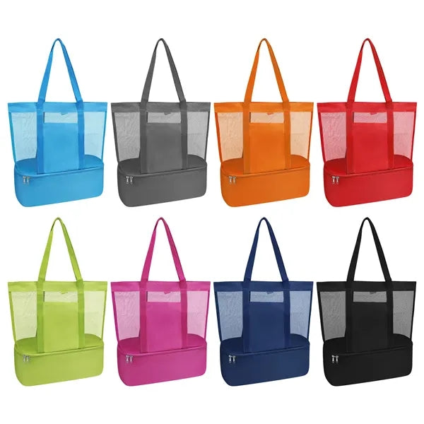 Nylon Mesh Beach Tote Bag W/ Cooler Compartment