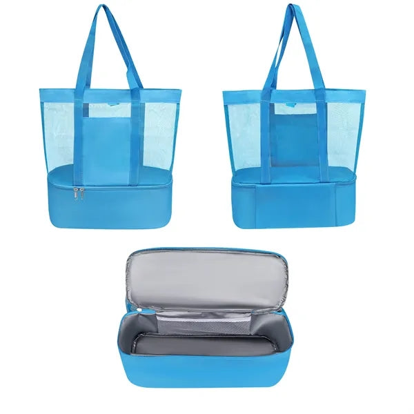 Nylon Mesh Beach Tote Bag W/ Cooler Compartment