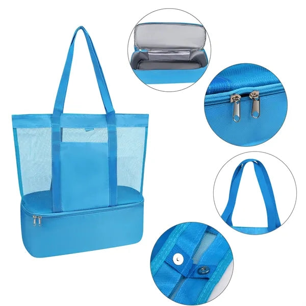 Nylon Mesh Beach Tote Bag W/ Cooler Compartment