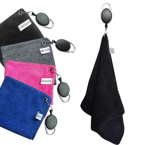 Soft Cotton Square Golf Towel With Stretchable Badge Reel