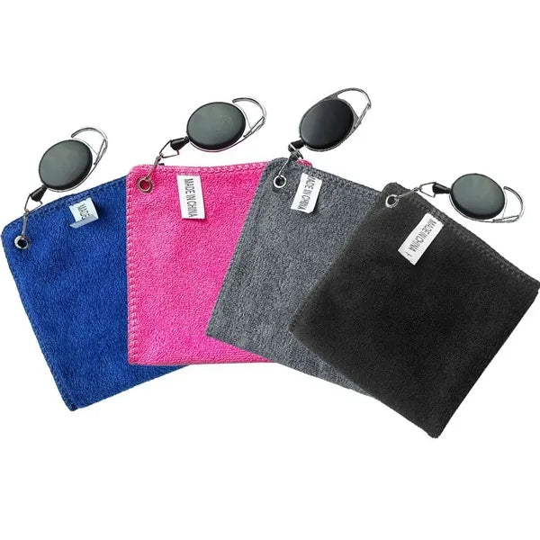 Soft Cotton Square Golf Towel With Stretchable Badge Reel