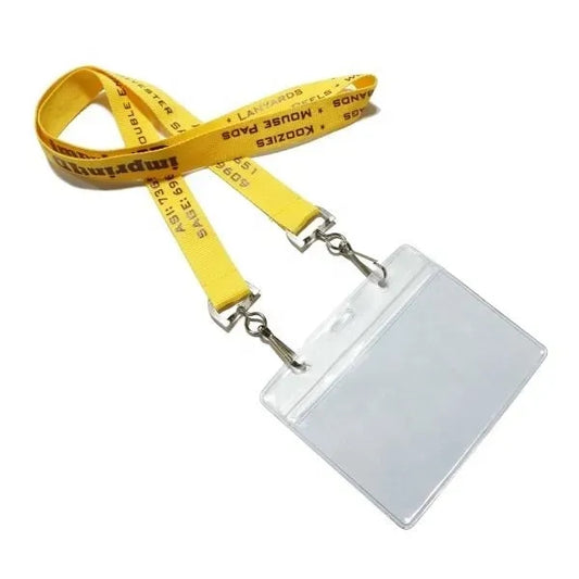 Clear ID badge holder PVC pouch with lanyard and 2 clips
