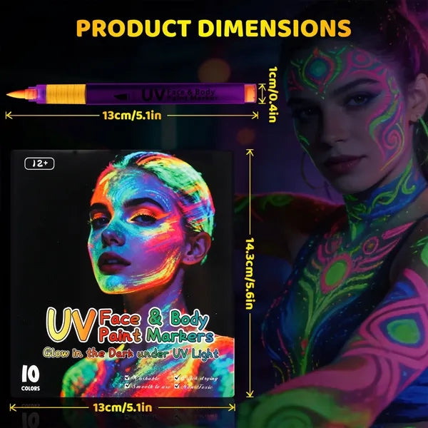 Bright Glowing UV Face Body Paint Markers Washable