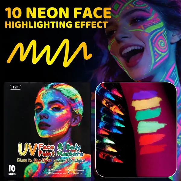 Bright Glowing UV Face Body Paint Markers Washable
