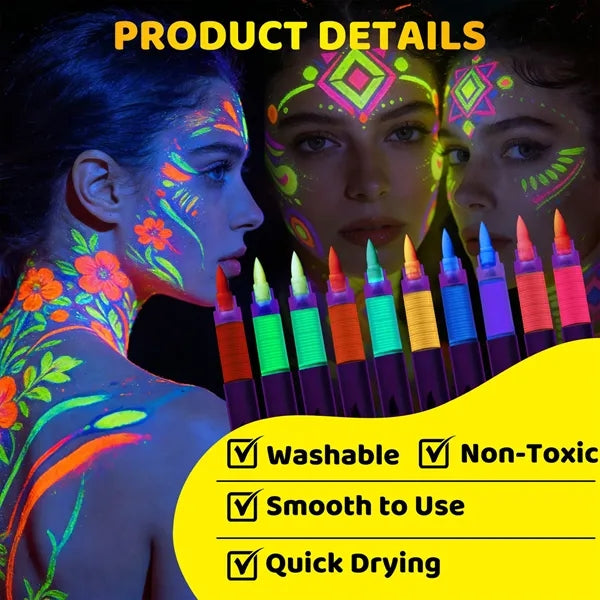 Bright Glowing UV Face Body Paint Markers Washable