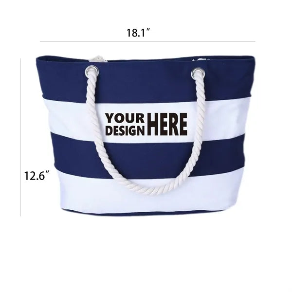 Striped Canvas Shopping Tote Bag