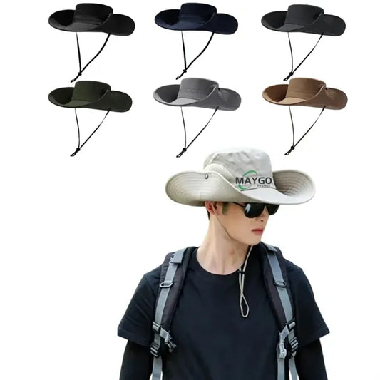 Wide Brim Fishing Sun Hat With Chin Cord
