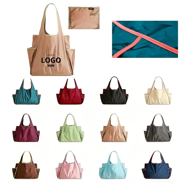 Color Block Large Capacity Folding Shopping Bag