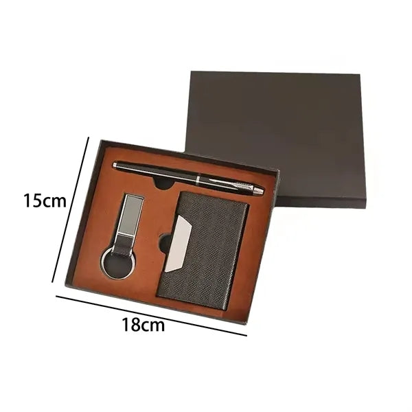 Premium 3-Piece Metal Pen Keychain And Card Holder Gift Set