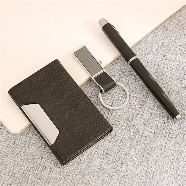 Premium 3-Piece Metal Pen Keychain And Card Holder Gift Set