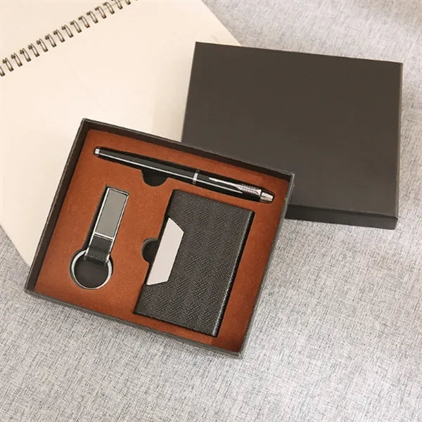 Premium 3-Piece Metal Pen Keychain And Card Holder Gift Set