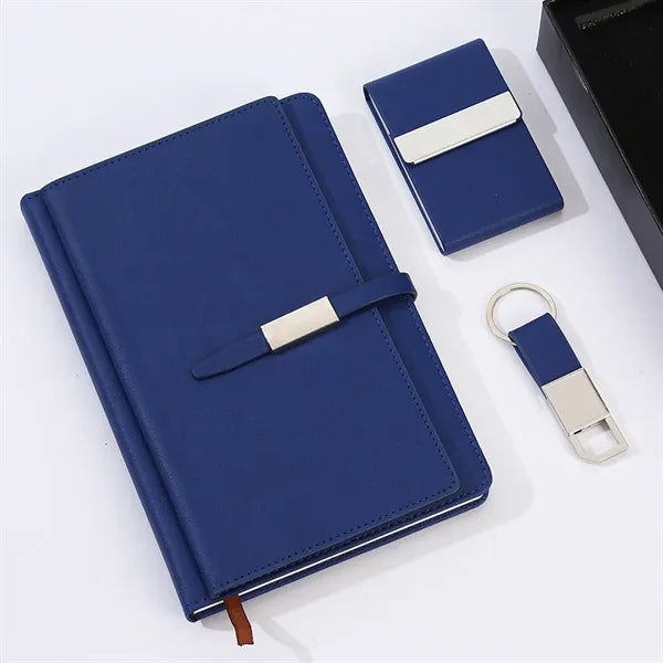 4-Piece PU Leather Notebook Pen Key Ring Business Gift Set