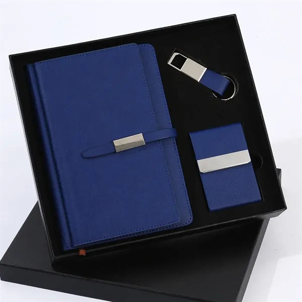 4-Piece PU Leather Notebook Pen Key Ring Business Gift Set