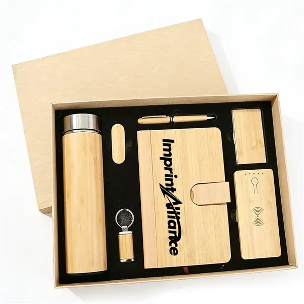 Sustainable Bamboo 8-Piece Power Bank Notebook Gift Set