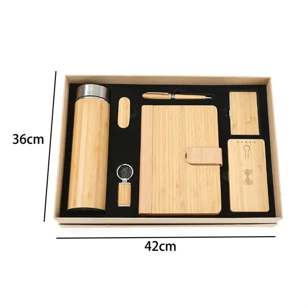 Sustainable Bamboo 8-Piece Power Bank Notebook Gift Set