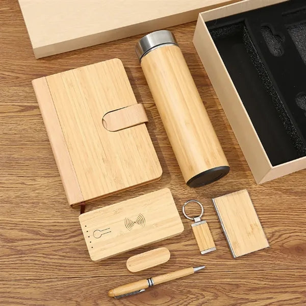 Sustainable Bamboo 8-Piece Power Bank Notebook Gift Set