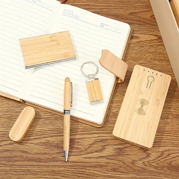 Sustainable Bamboo 8-Piece Power Bank Notebook Gift Set