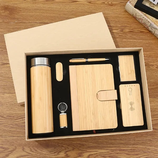 Sustainable Bamboo 8-Piece Power Bank Notebook Gift Set