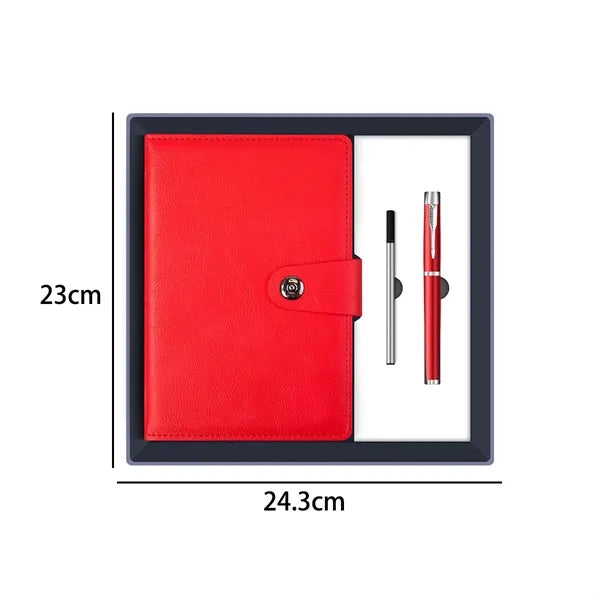 Premium PU Leather Notebook W/ Metal Pen And Refill Gift Set