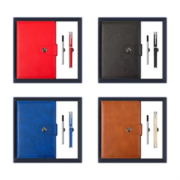 Premium PU Leather Notebook W/ Metal Pen And Refill Gift Set
