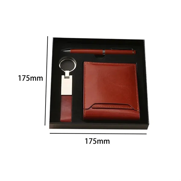 Executive PU Leather Wallet Pen Keychain Business Gift Set