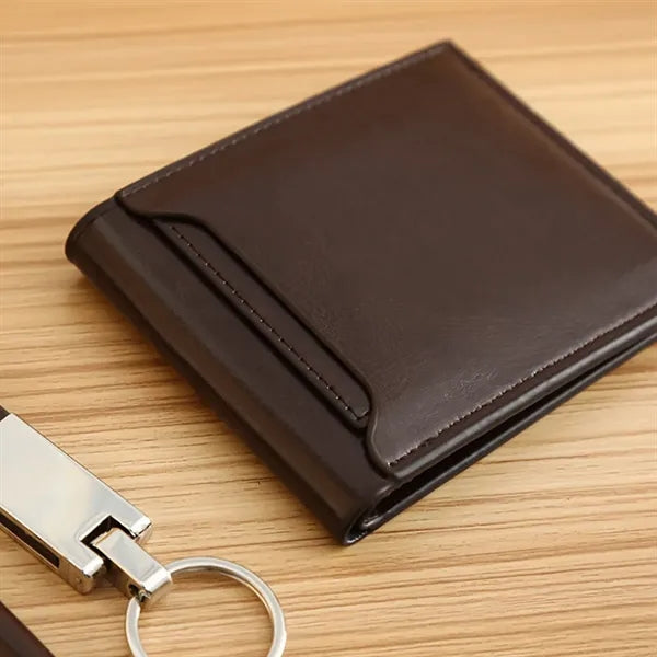 Executive PU Leather Wallet Pen Keychain Business Gift Set