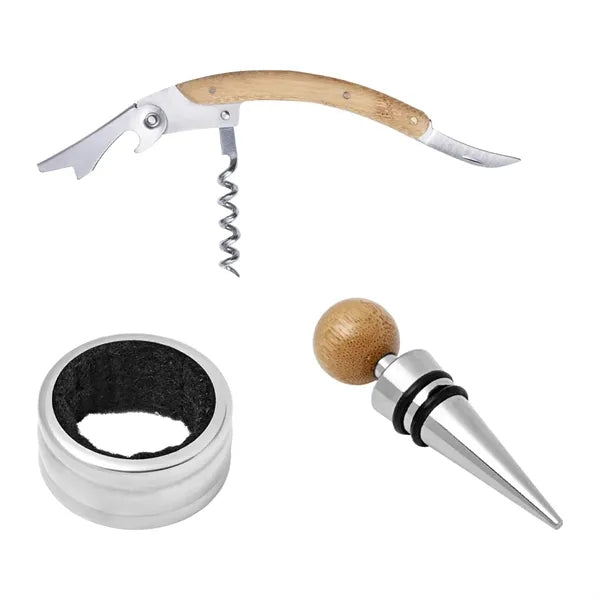 3-Piece Bamboo Wine Accessory Gift Set