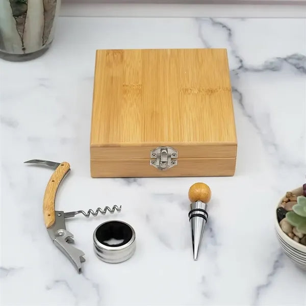 3-Piece Bamboo Wine Accessory Gift Set