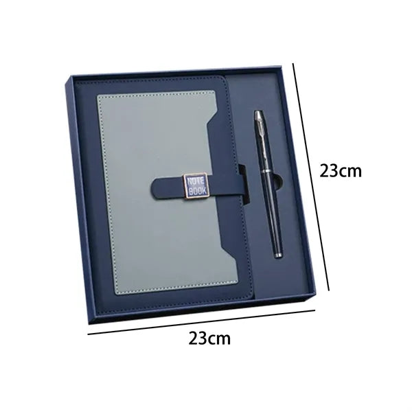 TwoTone A5 PU Leather Notebook & Metal Pen Business Gift Set
