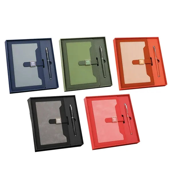 TwoTone A5 PU Leather Notebook & Metal Pen Business Gift Set