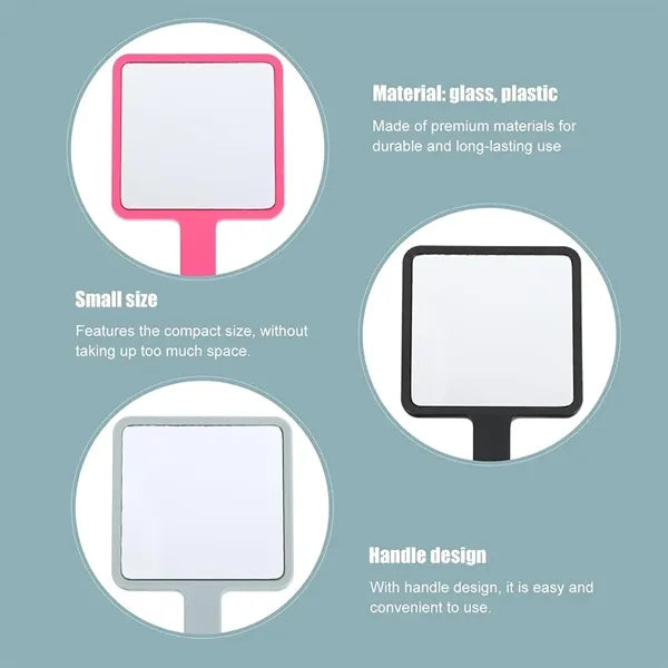Square Multi-Color Handheld Makeup Mirror with Handle