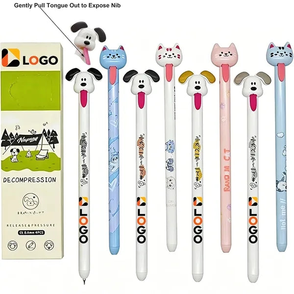 Novelty Cat Dog Tongue-out Stress Relief Gel Pens for Pet Lo