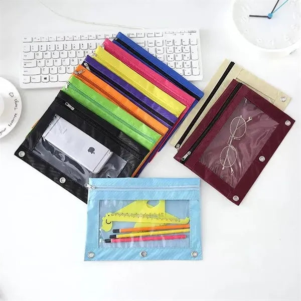 Storage Document Bag Three-Hole Zipper Pencil Case