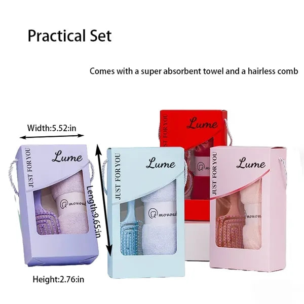 Coral Fleece Towel & Hairbrush Gift Set