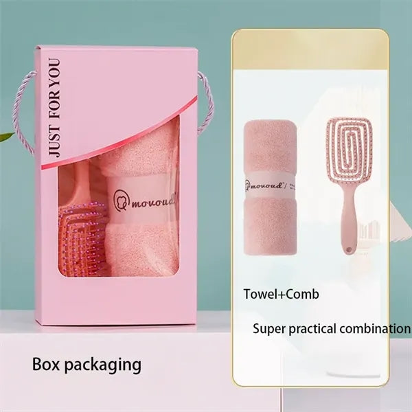 Coral Fleece Towel & Hairbrush Gift Set