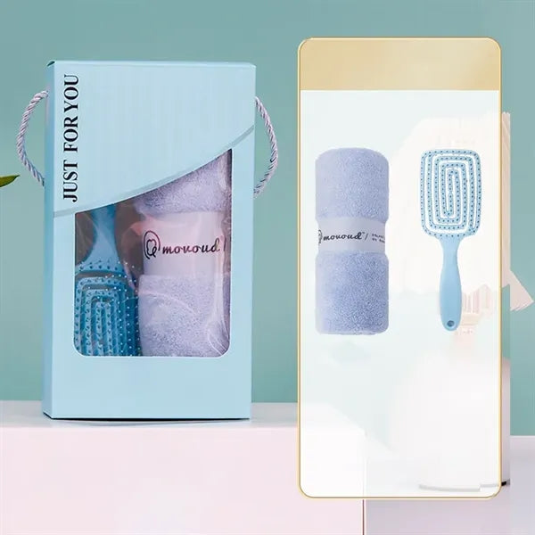 Coral Fleece Towel & Hairbrush Gift Set