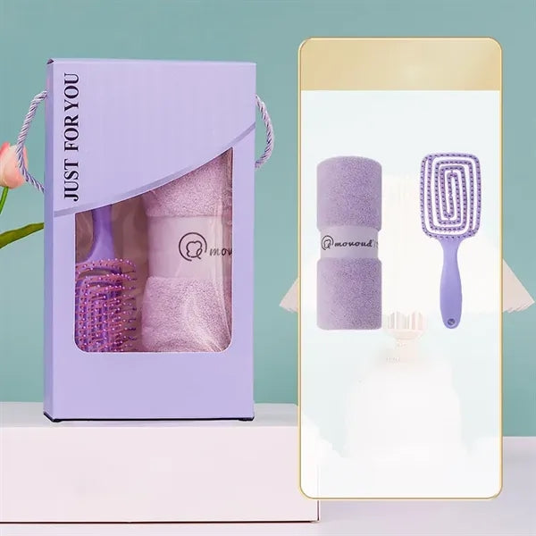 Coral Fleece Towel & Hairbrush Gift Set