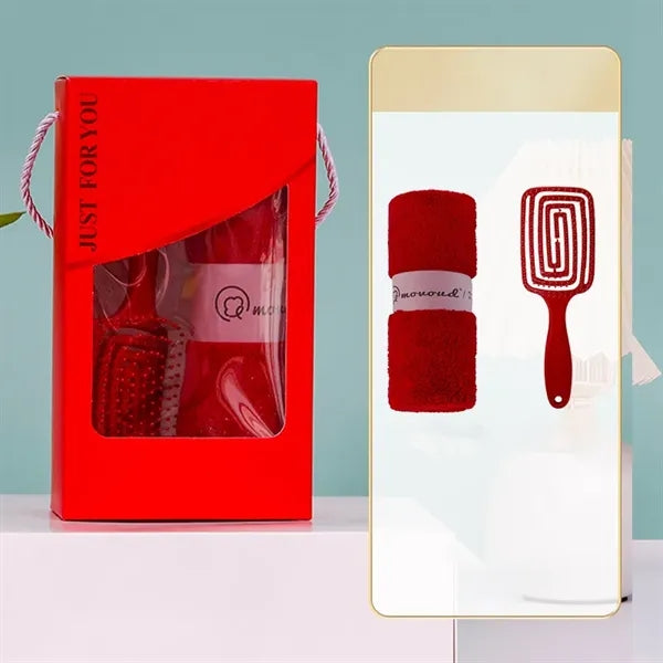 Coral Fleece Towel & Hairbrush Gift Set