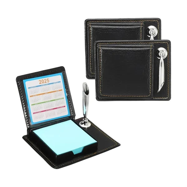 Leather Desk Calendar Sticky Note Holder with Pen Stand