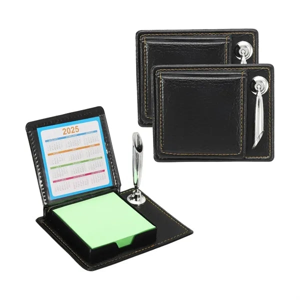 Leather Desk Calendar Sticky Note Holder with Pen Stand