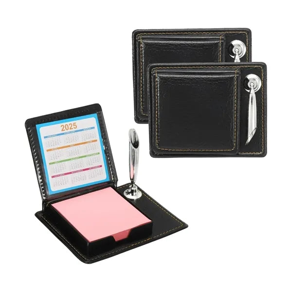 Leather Desk Calendar Sticky Note Holder with Pen Stand