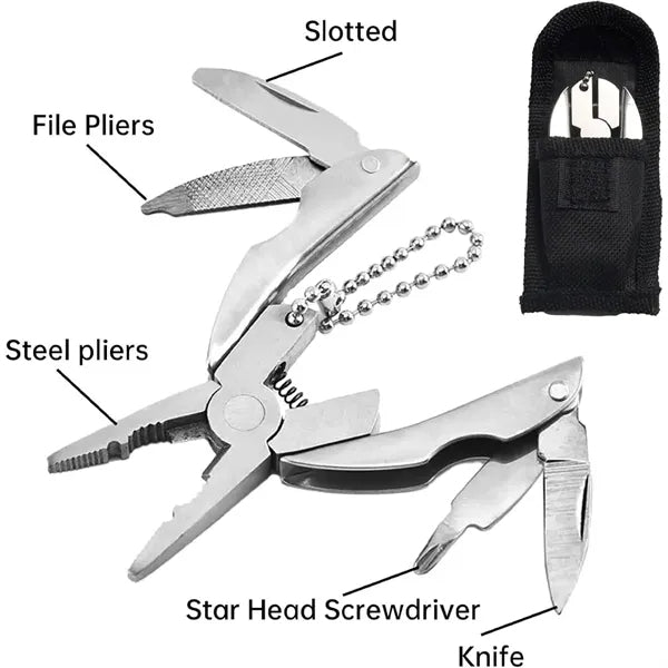 Polished 6-in-1 Mini Stainless Steel Multitool Pliers