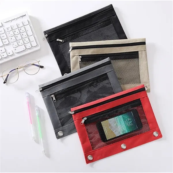 Large Cute Two ZIP File Pocket Document Bag Pencil Case