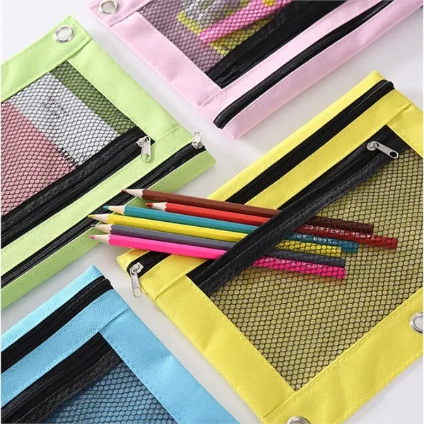 Large Cute Two ZIP File Pocket Document Bag Pencil Case