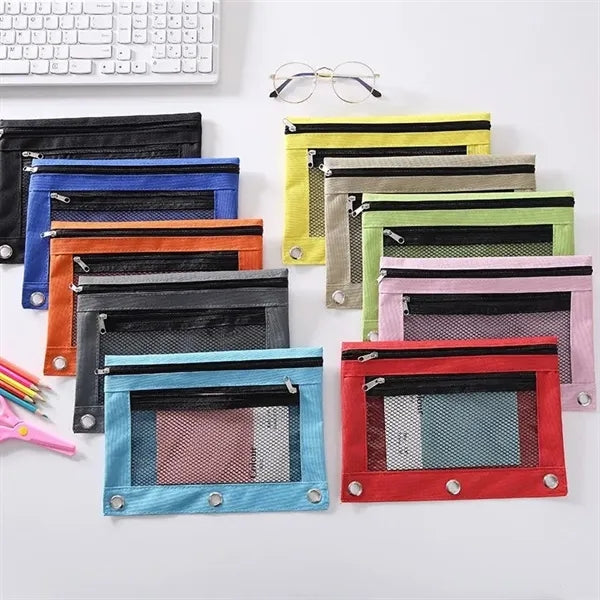 Large Cute Two ZIP File Pocket Document Bag Pencil Case