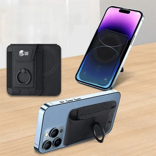 Magnetic Leather Phone Wallet With Ring Grip Stand