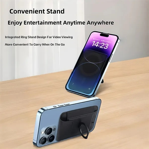 Magnetic Leather Phone Wallet With Ring Grip Stand