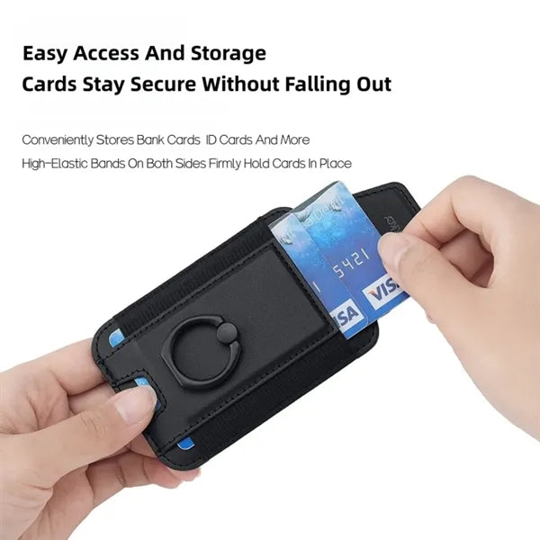 Magnetic Leather Phone Wallet With Ring Grip Stand
